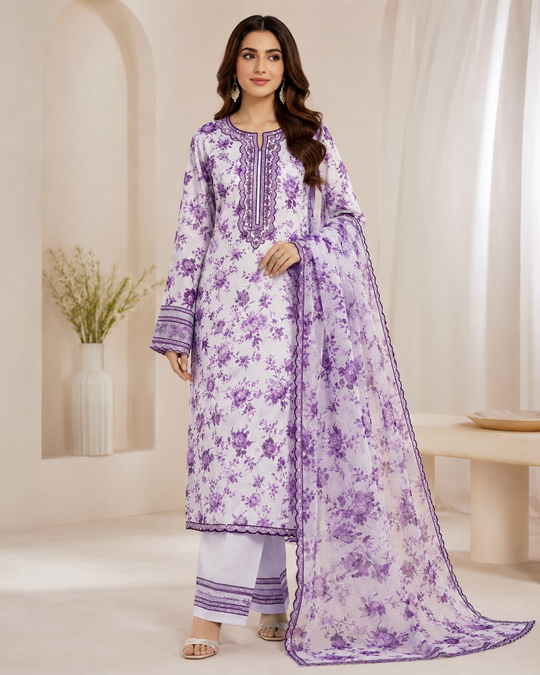 Aneelas Embroiderd & Digital Printed Lawn 3PC