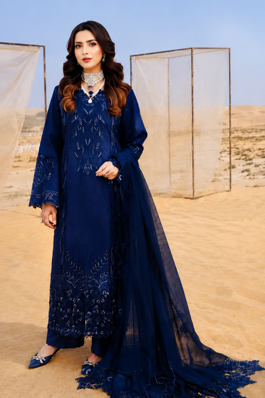 Rang Rasiya Navy Blue Luxury Embroidered 3-Piece Suit