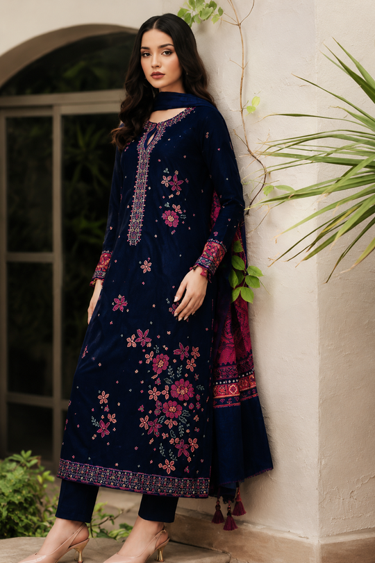 Jazmin Navy Blue Floral Embroidered 3-Piece Suit