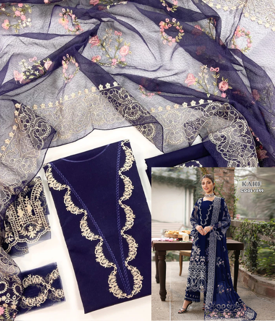Kahf Design 1899 Blue Embroidered Lawn 3PC