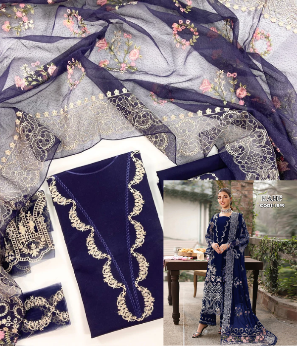 Kahf Design 1899 Blue Embroidered Lawn 3PC