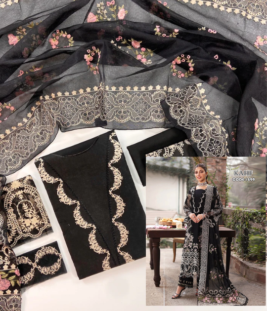 Kahf Design 1899 Black Embroidered Lawn 3PC