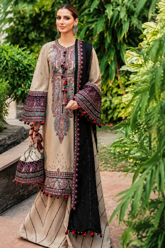 Jazmin Beige & Black Printed 3-Piece Suit