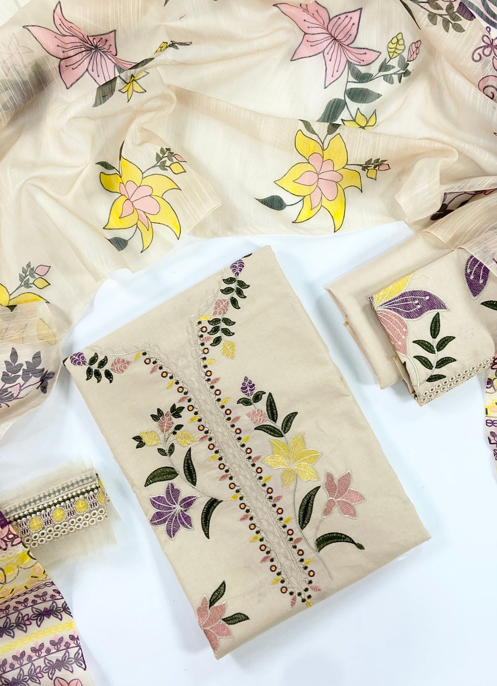 Aneelas Embroidered & Digital Printed Lawn 3PC