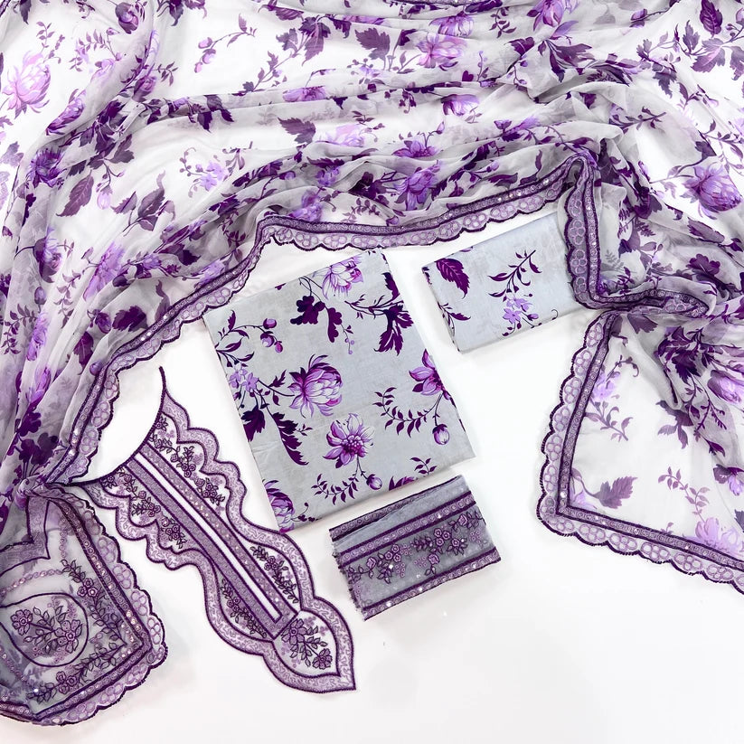 Aneelas Embroiderd & Digital Printed Lawn 3PC