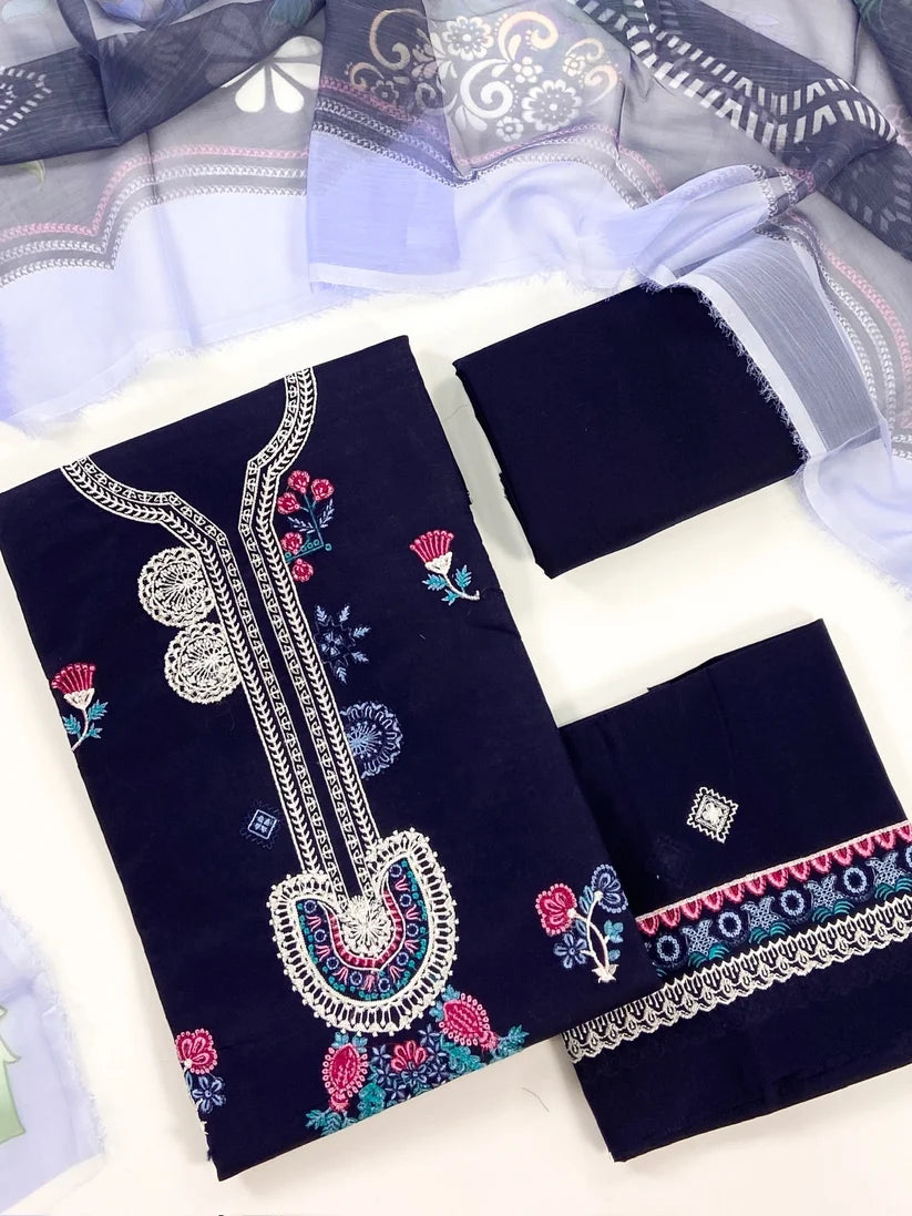 Mushq Plain Embroidered Lawn 3PC