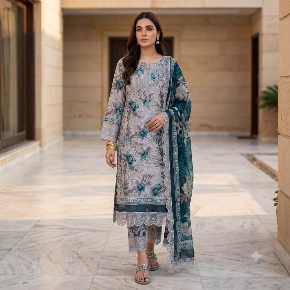 Farasha Embroidered & Printed Lawn 3PC