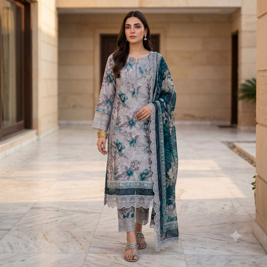 Farasha Embroidered & Printed Lawn 3PC