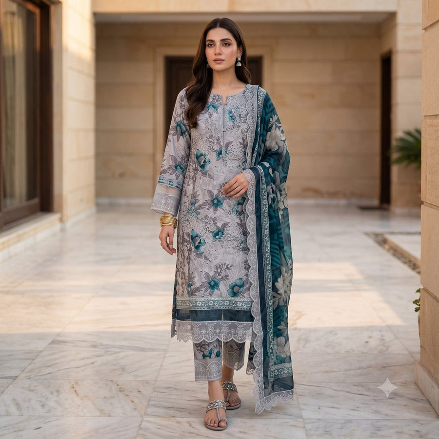 Farasha Embroidered & Printed Lawn 3PC