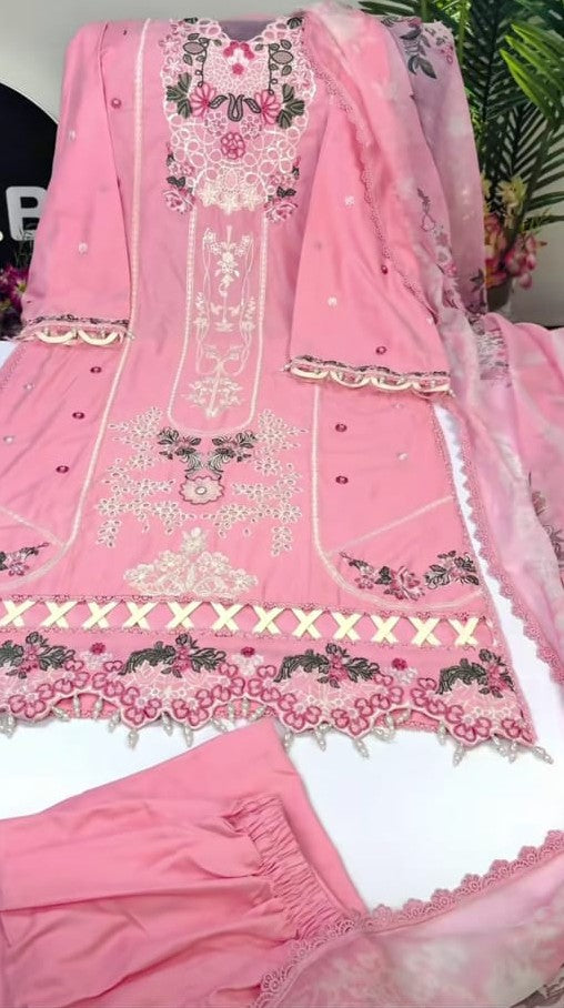Pink 3-Piece Embroidered Suit
