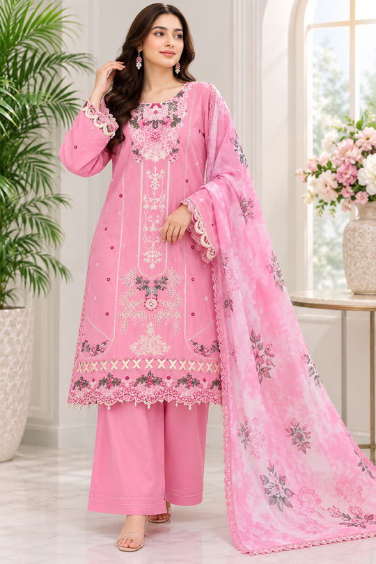 Pink 3-Piece Embroidered Suit