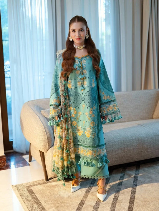 Lawn-3PC Chikankari Embroidered With Digital Printed Jacquard Dupatta