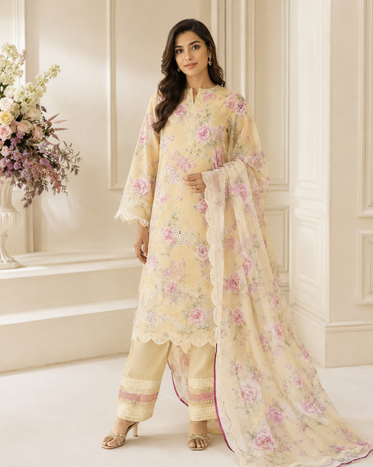 Maria B Butterfly Embroidered Lawn 3PC — AI Styled Preview