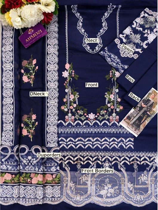Navy Blue Luxury Embroidered 3-Piece Suit