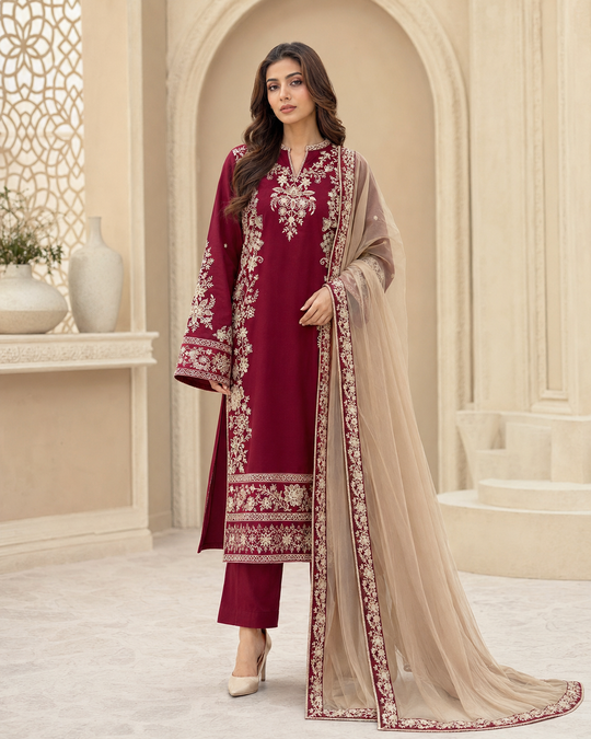 Zaha Khadija Shah Design 1809 Embroidered Lawn 3PC — AI Styled Preview