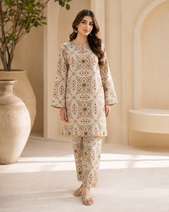 Imported Digital Embroidered Lawn 2PC Green worn by model