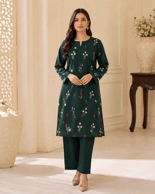 Pinterest Plain Embroidered Lawn 2PC Design 04 worn by model