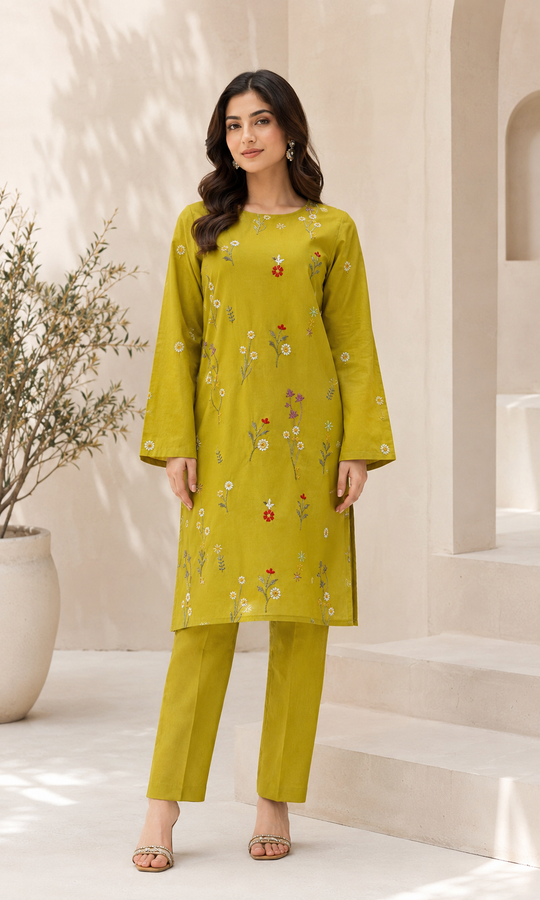 Pinterest Plain Embroidered Lawn 2PC Design 05 worn by model